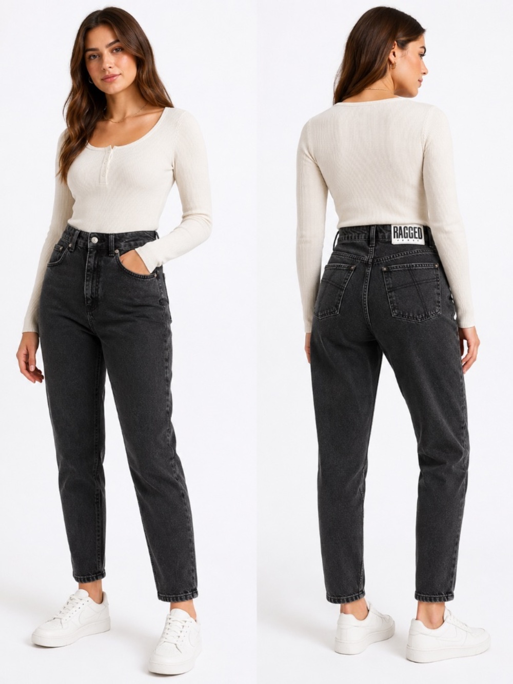 THE RAGGED PRIEST Cougar Mom Jeans Acid Charcoal Size 28
